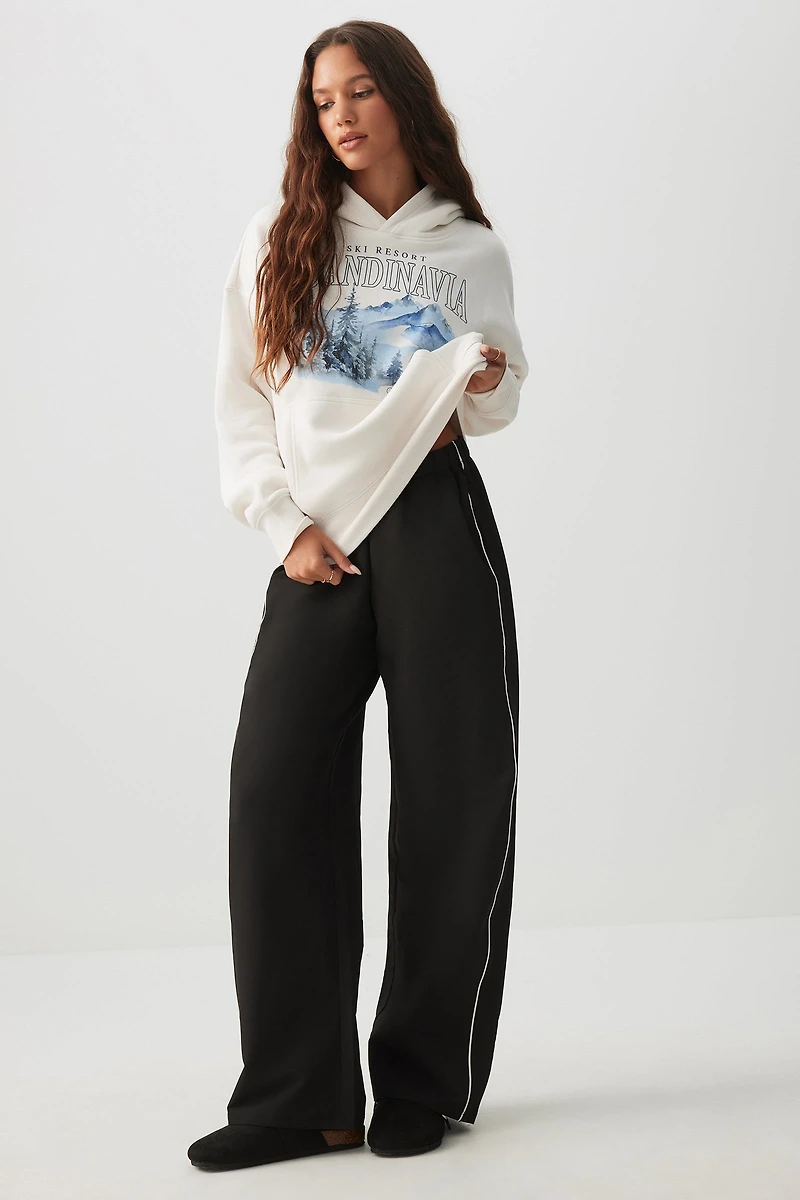 Ardene Thermal Lined Track Pants with Piping in Black | Size | Polyester/Elastane