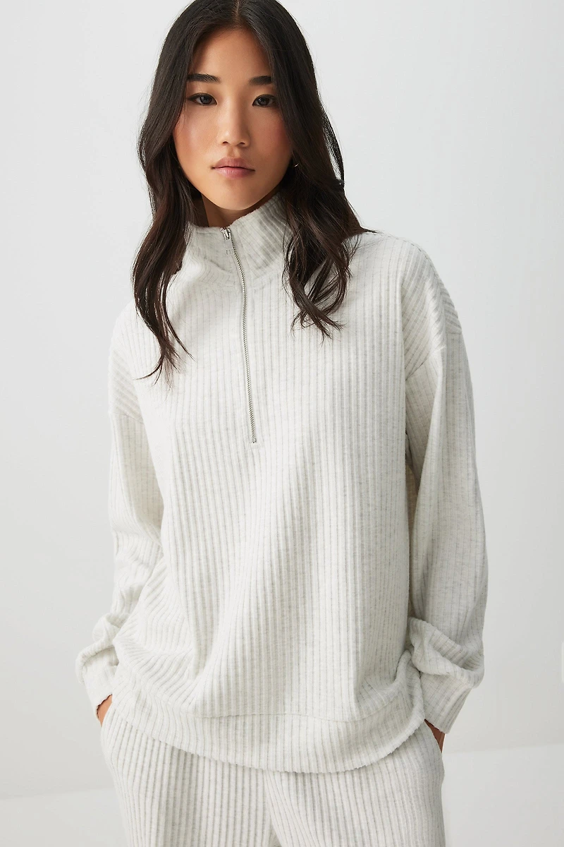 Ardene Brushed Knit 1/4 Zip Sweater in Light Grey | Size | Polyester/Rayon/Elastane