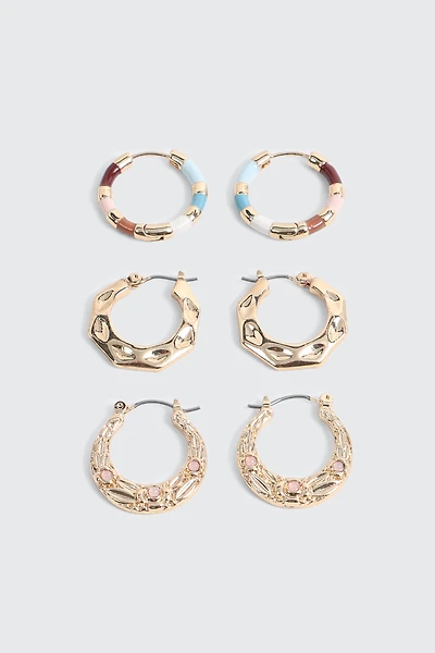 Lot de 3 paires de boucles d'oreilles variées