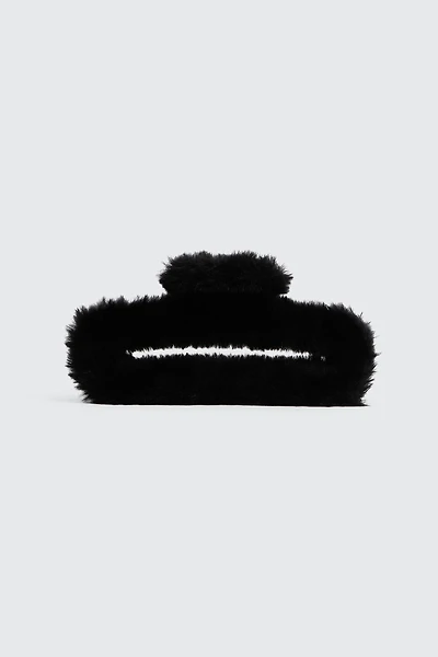 Ardene Plush Rectangular Cutout Hair Claw in Black