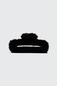 Ardene Plush Rectangular Cutout Hair Claw in Black
