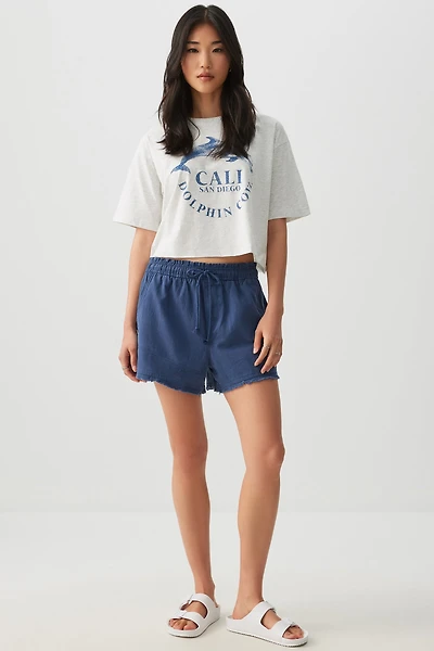 Ardene High Rise Midi Short in Dark Blue | Size | 100% Cotton