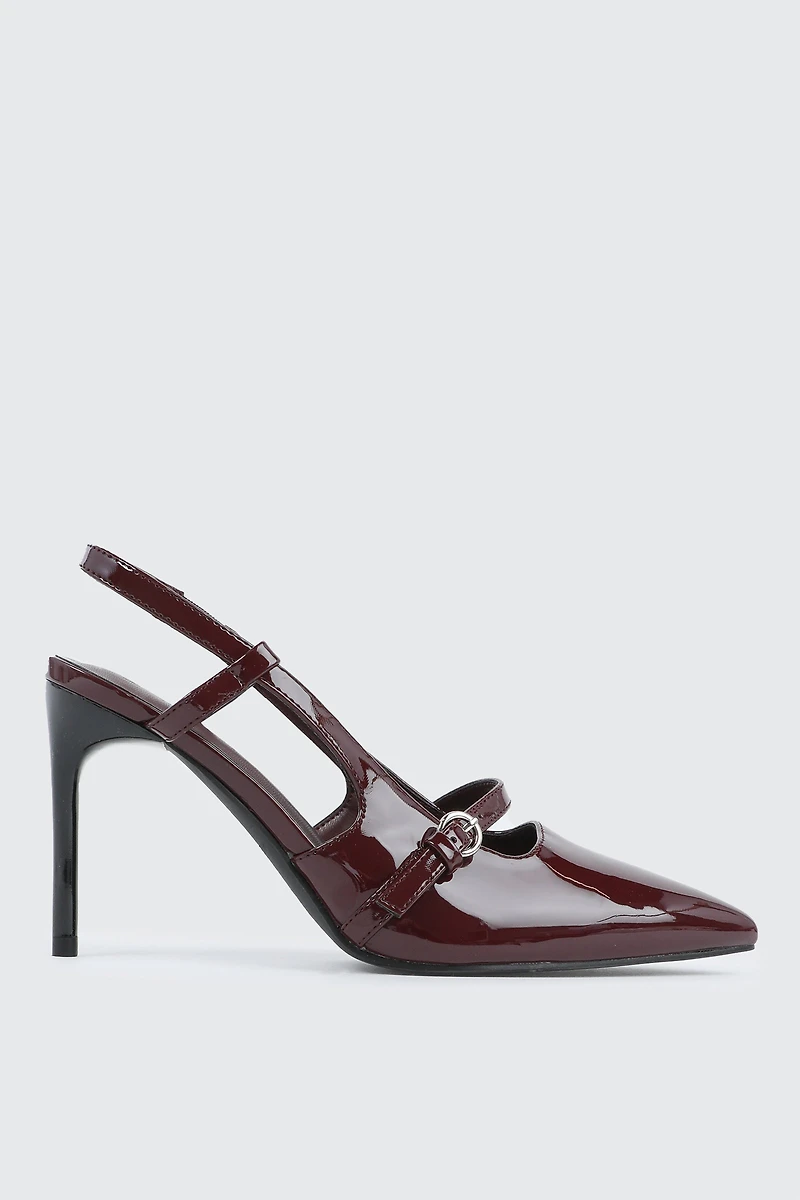 Ardene Slingback Stiletto Pumps in Burgundy | Size | Faux Leather/Faux Suede | Eco-Conscious