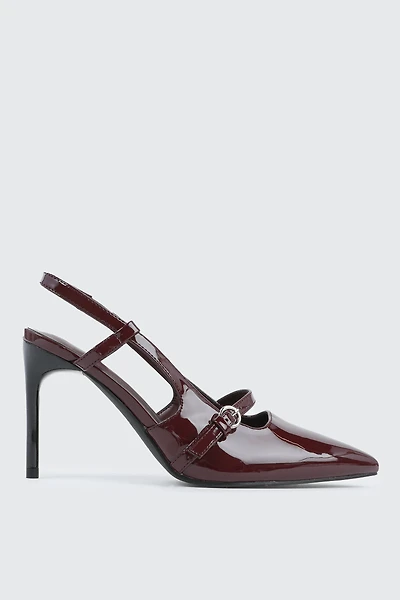 Ardene Slingback Stiletto Pumps in Burgundy | Size | Faux Leather/Faux Suede | Eco-Conscious