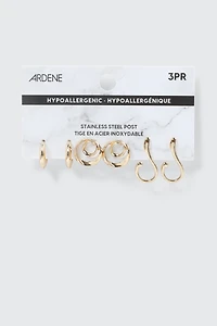 3 paires de boucles d'oreilles spirales