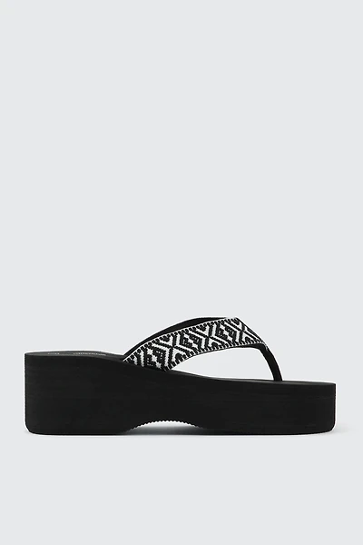 Ardene Geometric Wedge Flip Flops Sandals in Black | Size 10