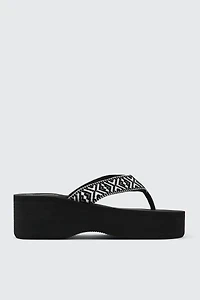 Ardene Geometric Wedge Flip Flops Sandals in Black | Size 10