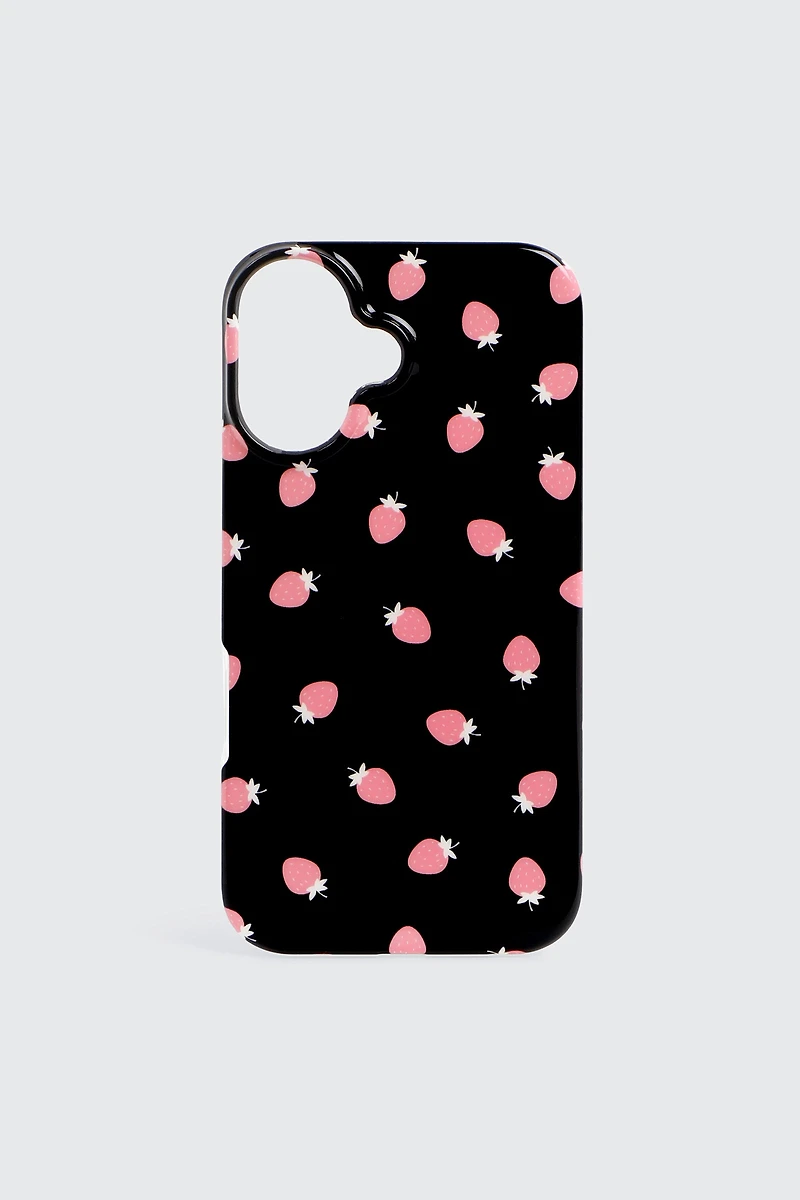 Ardene Strawberry Print iPhone 16 Case in Black