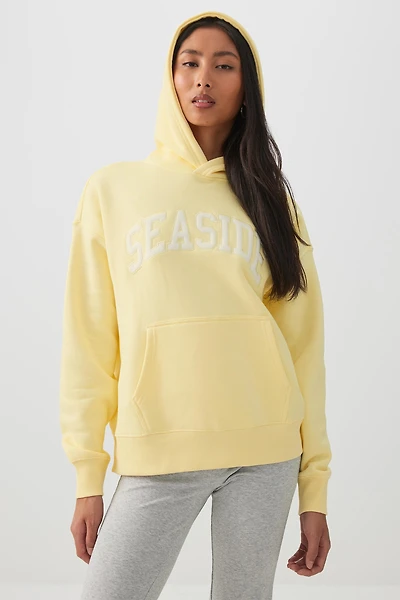 Ardene Oversized Printed Hoodie in Light Yellow | Size | Polyester/Cotton | Fleece-Lined