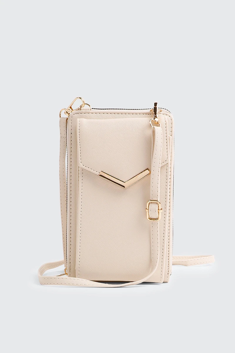 Ardene Faux Leather Phone Bag in Off-White | Faux Leather/Polyester