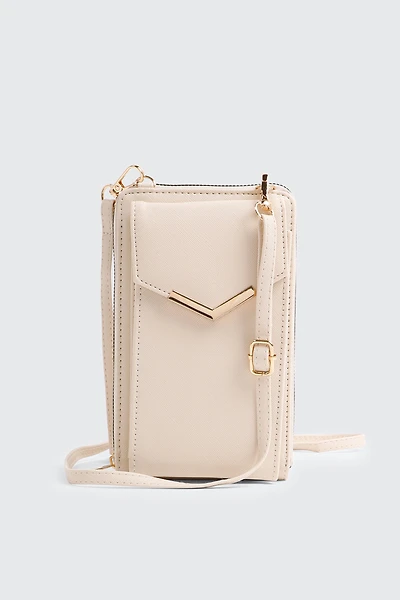 Ardene Faux Leather Phone Bag in Off-White | Faux Leather/Polyester