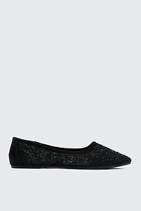 Ardene Embellished Lace Flats in Black | Size