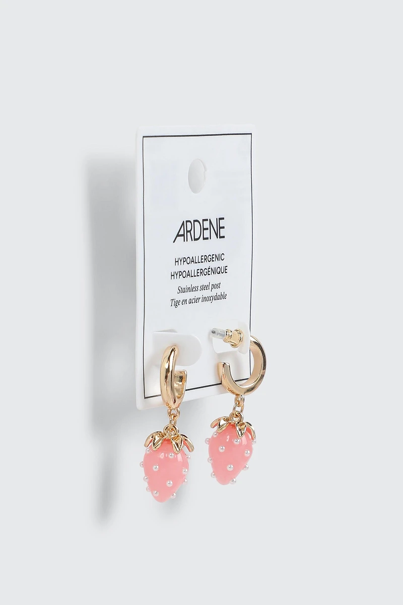 Boucles d'oreilles anneau à perles fraise