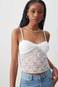 Ardene Lace & Jersey Tank Top in White | Size Small | Rayon/Elastane