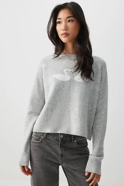 Ardene Animal Print Raglan Sweater in Grey | Size | Polyester/Spandex