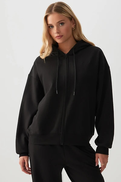 Ardene Oversized Zip Up Hoodie with Embroidery in | Size | Polyester/Cotton | Fleece-Lined