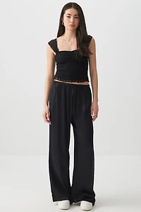 Ardene Wide Leg Flowy Pants in Black | Size Large | Rayon