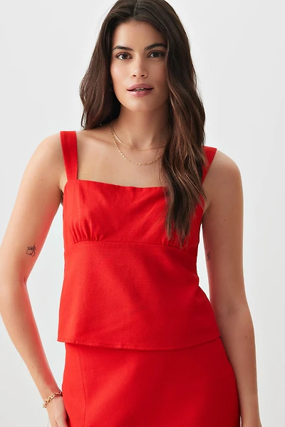 Ardene Linen Blend Milkmaid Tank Top in Red | Size | Cotton/Viscose