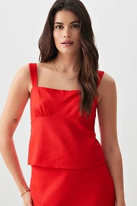 Ardene Linen Blend Milkmaid Tank Top in Red | Size Small | Cotton/Viscose