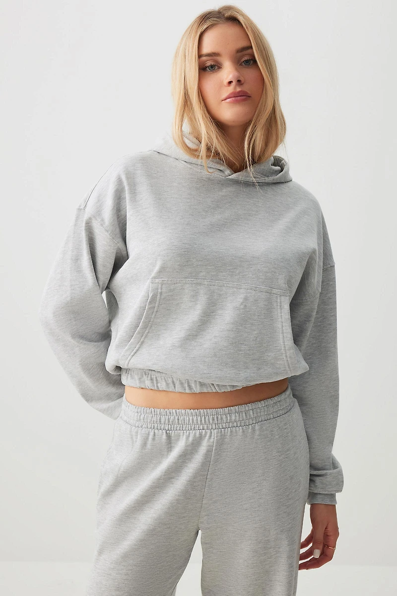 Ardene Bubble Hem Hoodie in Grey | Size | Polyester/Cotton | Fleece-Lined
