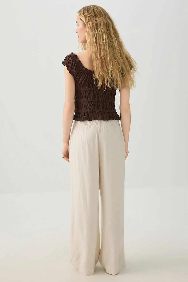 Pantalon tailleur jambe large en mélange de lin