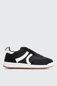 Ardene Faux Suede & Leather Contrast Sneakers in Black | Size