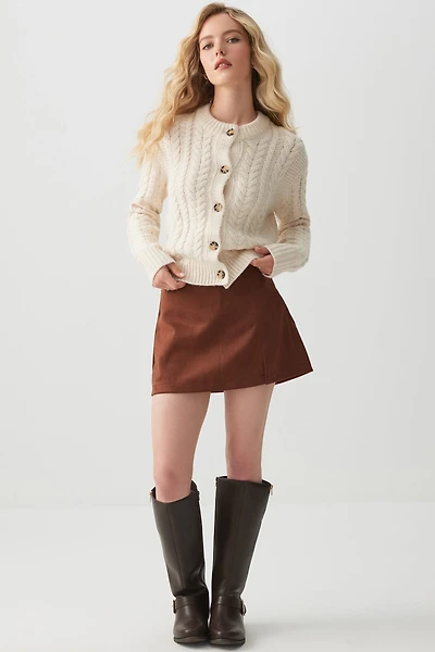 Ardene Faux Suede Mini Skort in Brown | Size | Polyester/Elastane/Faux Suede