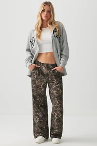 Ardene Printed Mid Rise Carpenter Wide Leg Pants in Black | Size | 100% Cotton