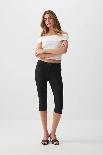 Ardene Mid Rise Denim Capris in Black | Size | Polyester/Spandex/Cotton