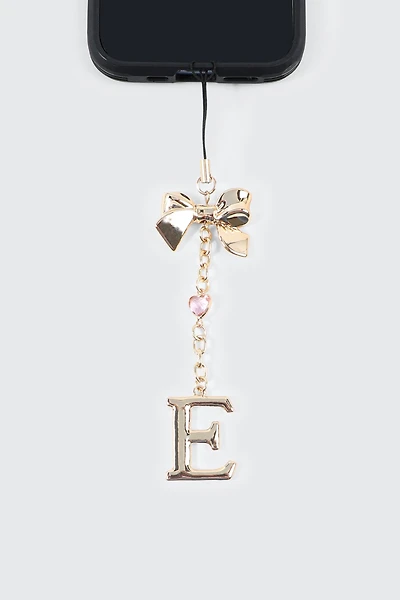 Breloque téléphone brillante lettre E avec boucle