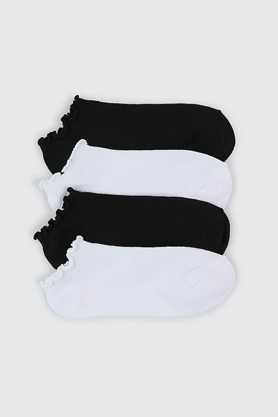 Ardene 4-Pack Lettuce Edge Ankle Socks in Black | Polyester/Spandex