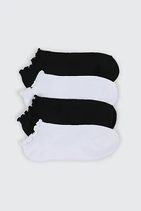 Ardene 4-Pack Lettuce Edge Ankle Socks in Black | Polyester/Spandex