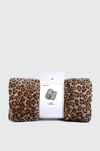 Ardene Leopard Plush Blanket in Brown | Polyester