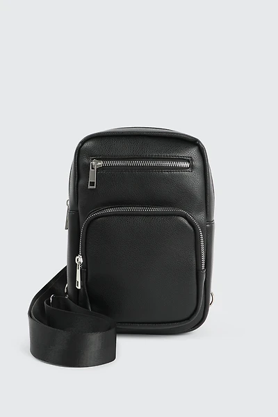 Ardene Faux Leather Sling Bag in Black | Faux Leather/Polyester | Eco-Conscious