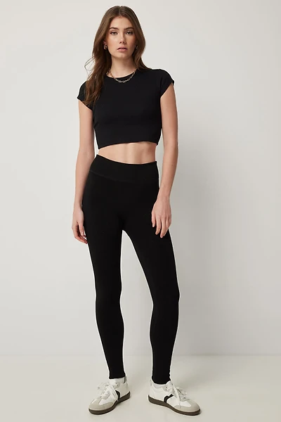 Ardene Faux Fur Lined Seamless Leggings in Black | Size Small | Polyester/Rayon/Spandex