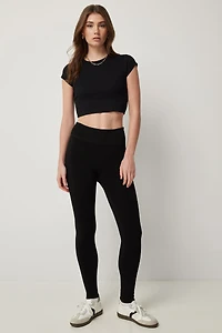 Ardene Faux Fur Lined Seamless Leggings in Black | Size Small | Polyester/Rayon/Spandex