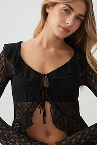 Cardigan court en dentelle à volants