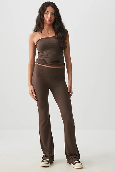 Ardene Flare Wide Waistband Leggings in Brown | Size | Polyester/Elastane