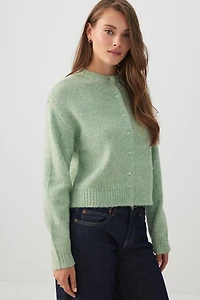 Ardene Fuzzy Knit Cardigan in Light Green | Size | Polyester
