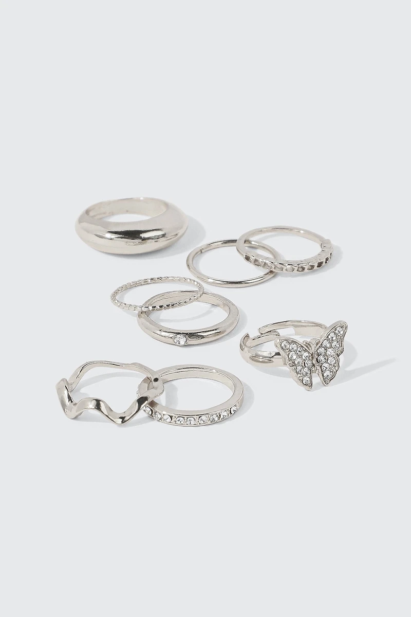 Lot de 8 bagues papillon et cristaux