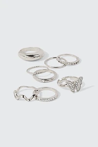 Lot de 8 bagues papillon et cristaux