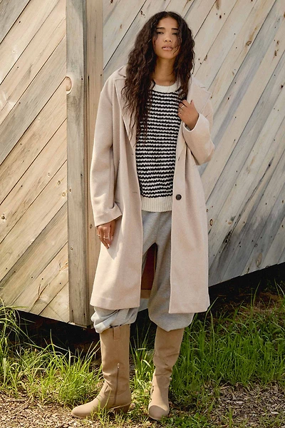 Ardene Two-Button Brushed Felt Coat in Beige | Size Small | Polyester