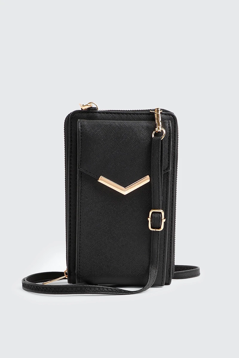 Ardene Faux Leather Phone Bag in Black | Faux Leather/Polyester
