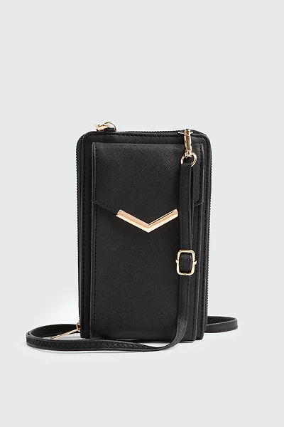 Ardene Faux Leather Phone Bag in Black | Faux Leather/Polyester