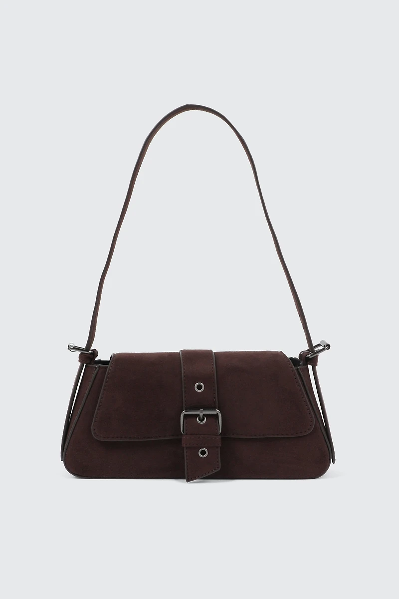 Ardene Shoulder Bag with Buckle in Brown | Faux Leather/Polyester
