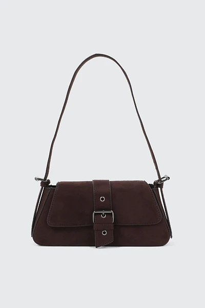 Ardene Shoulder Bag with Buckle in Brown | Faux Leather/Polyester