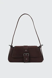 Ardene Shoulder Bag with Buckle in Brown | Faux Leather/Polyester