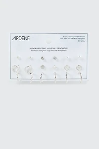 Ardene 9-Pack Hoop and Stud Earrings in Silver | Stainless Steel