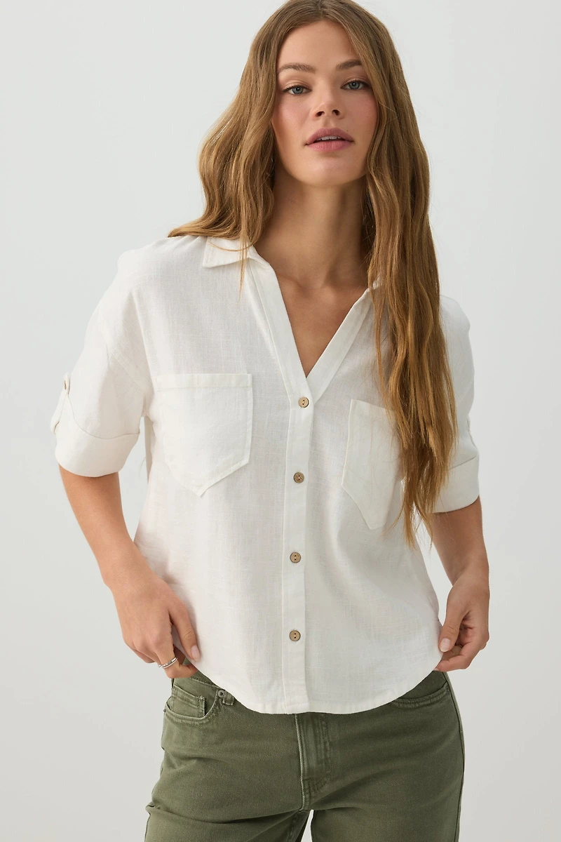 Chemise utilitaire en mélange de lin