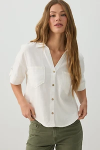 Chemise utilitaire en mélange de lin